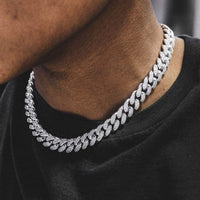 12mm Cz Cuban Link Chain In White Gold Color - RKSCART