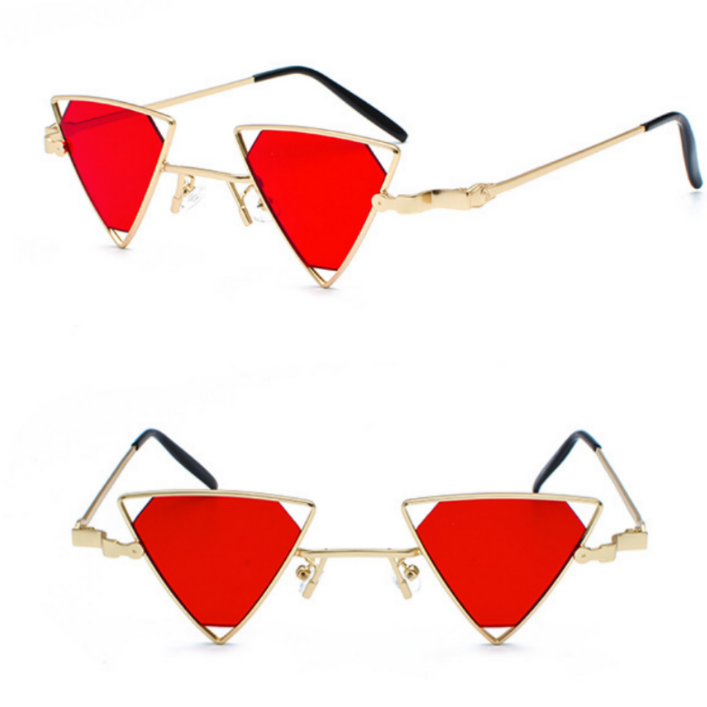 Triangle Geometry Metal Frame Hollow Eyewear (Gold-Red Lens)