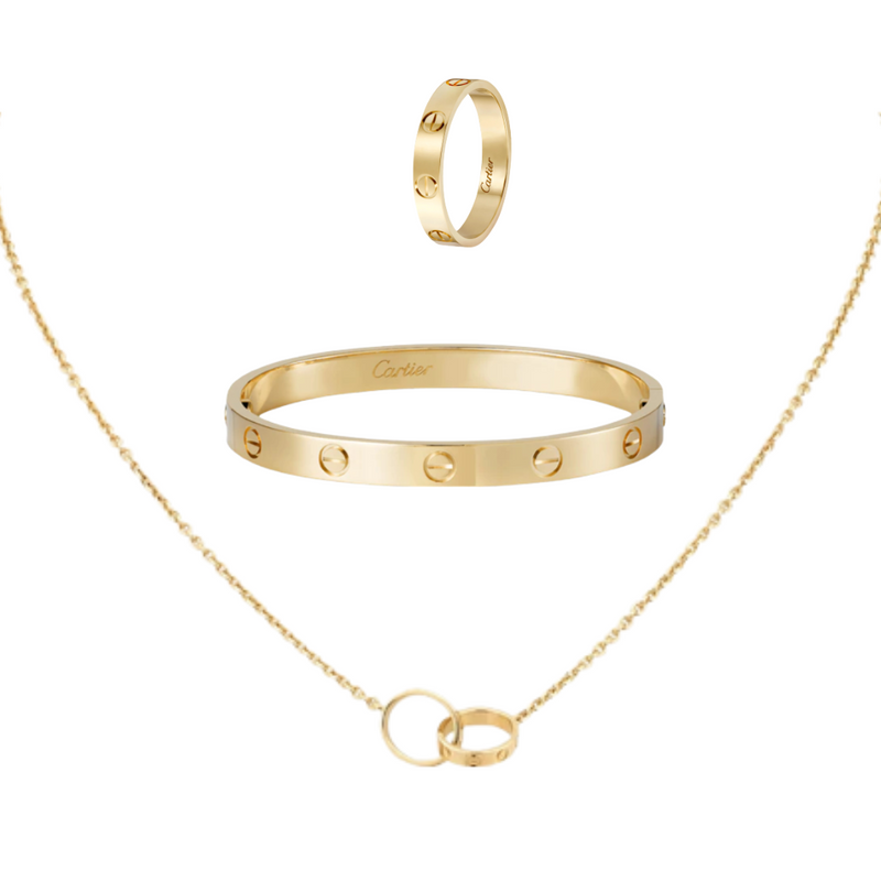 Love Bundle Set-Chain-Bangle-Ring Yellow Gold Color