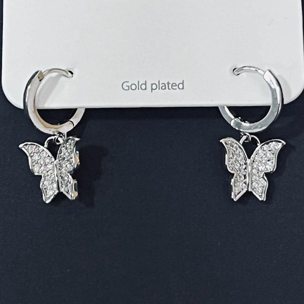 Butterfly Earrings White Gold Color Plated